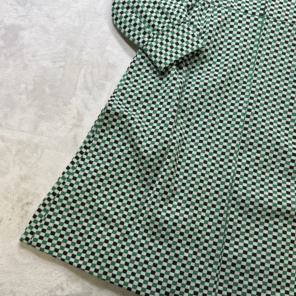 Vintage 70s Checkerboard Midi Dress Green Black Mod Disco Retro Boho - Picture 8 of 16